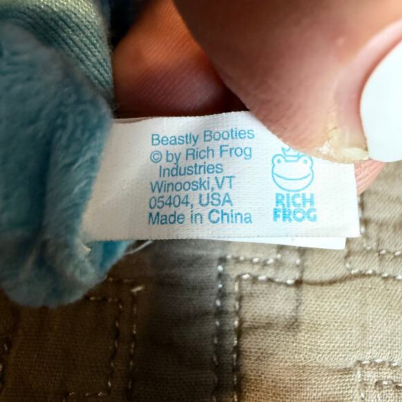 Beastly Booties Rich Frog Blue Baby Slippers Socks Sea Bird Infant 0-6 Months - Picture 7 of 9